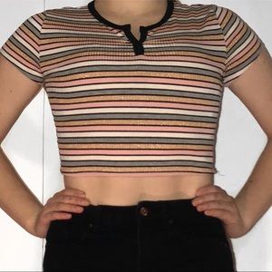 Striped V Neck Crop Top